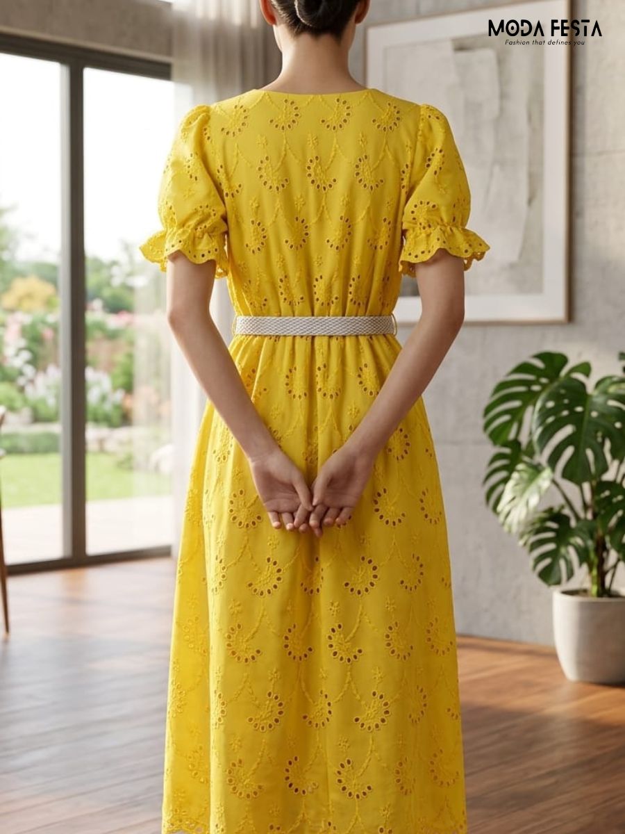 ModaFesta -yellow-broderie-anglaise-eyelet-midi -dress-with-belt